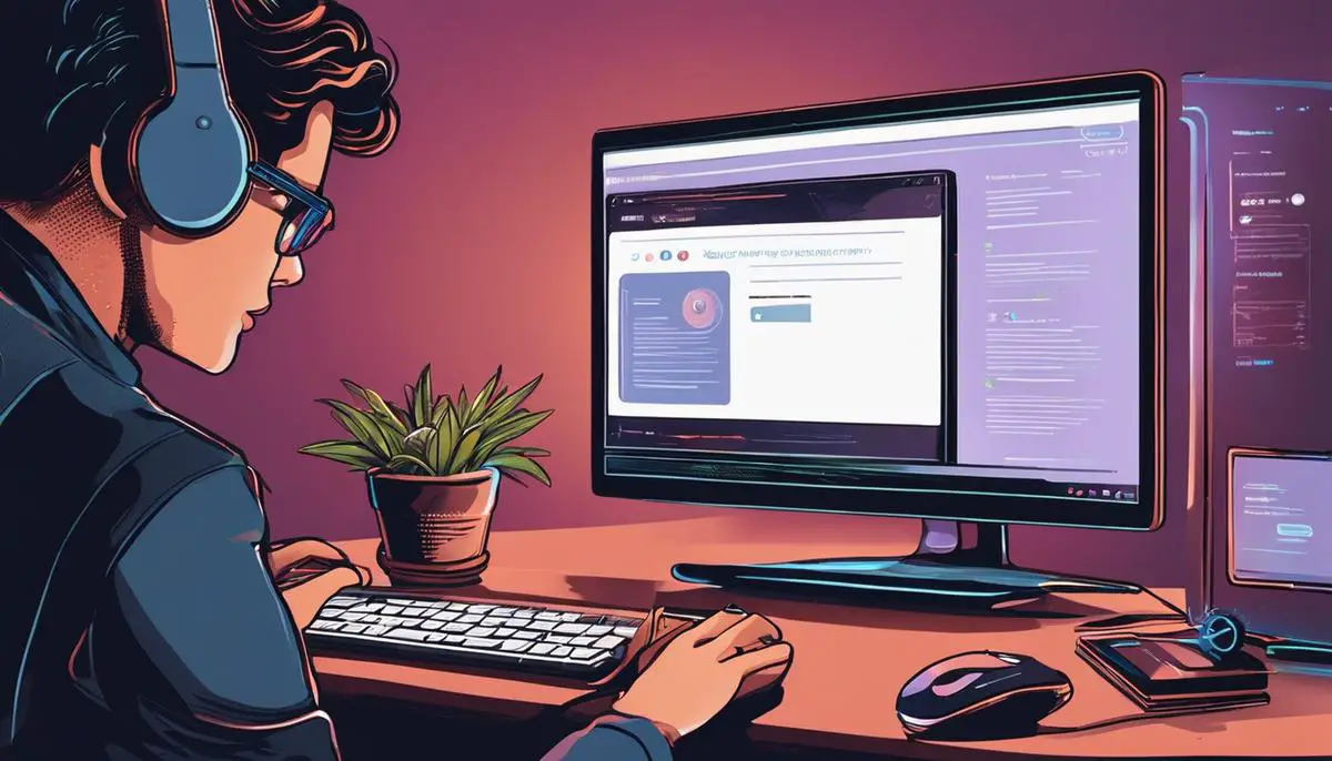 Illustration of a person interacting with an AI chatbot via a computer screen